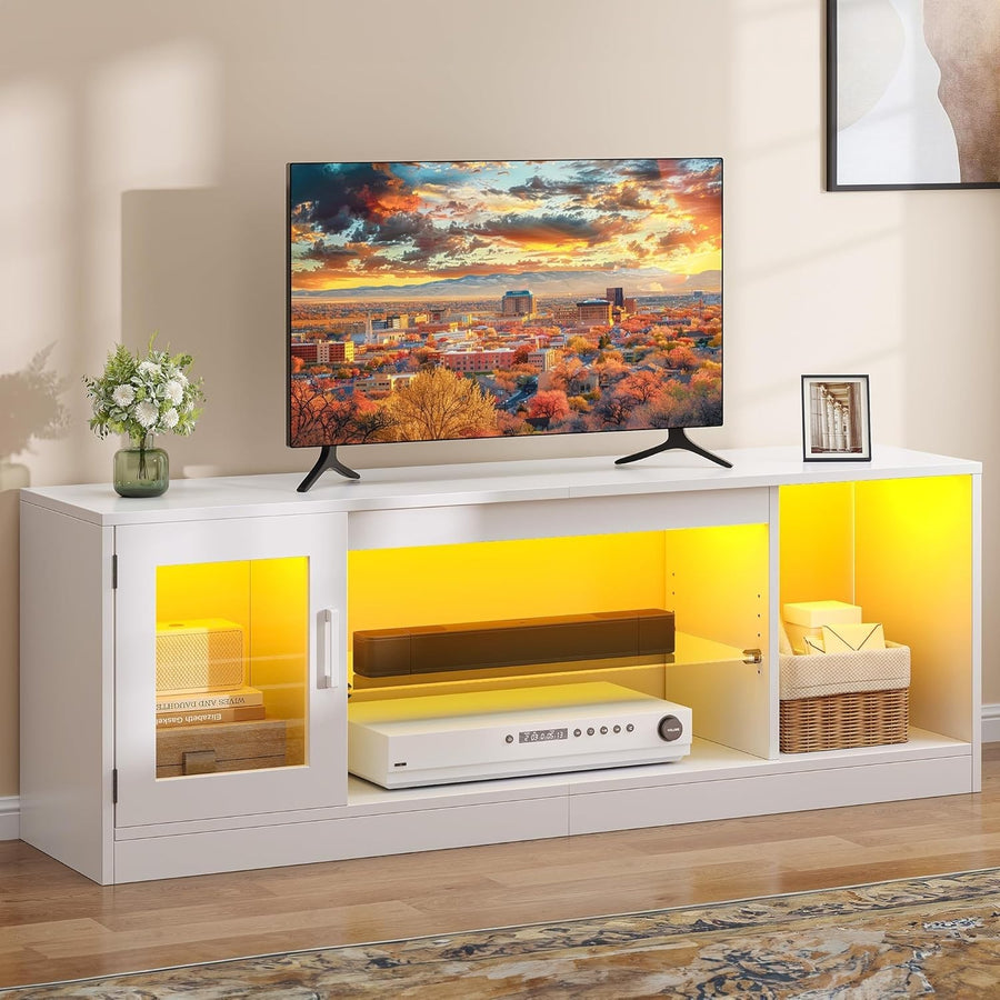 148cm TV Stand for TVs up to 65" | RGB LED Lights | Adjustable Glass Shelves