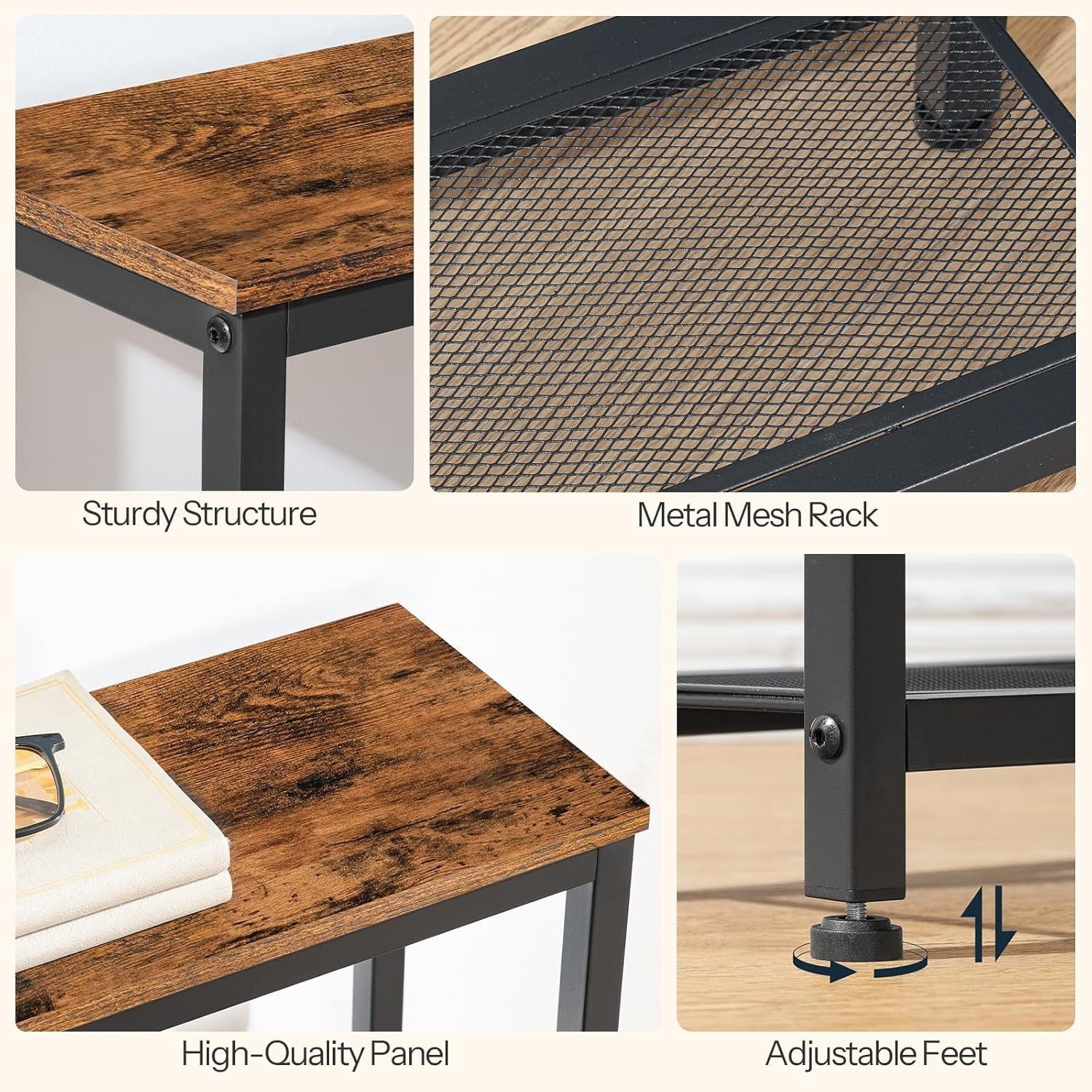 Slim Console Table with Shelves | 114cm Rustic Hallway Storage Unit