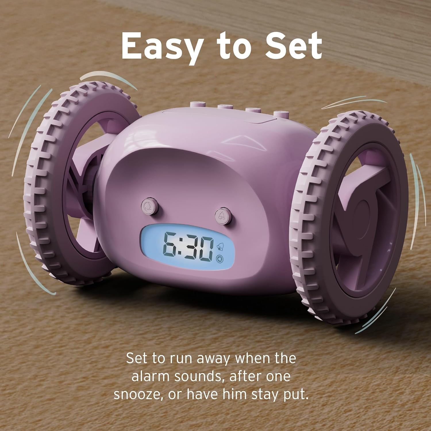 Runaway Alarm Clock on Wheels Extra Loud Heavy Sleeper Rolling Jumping
