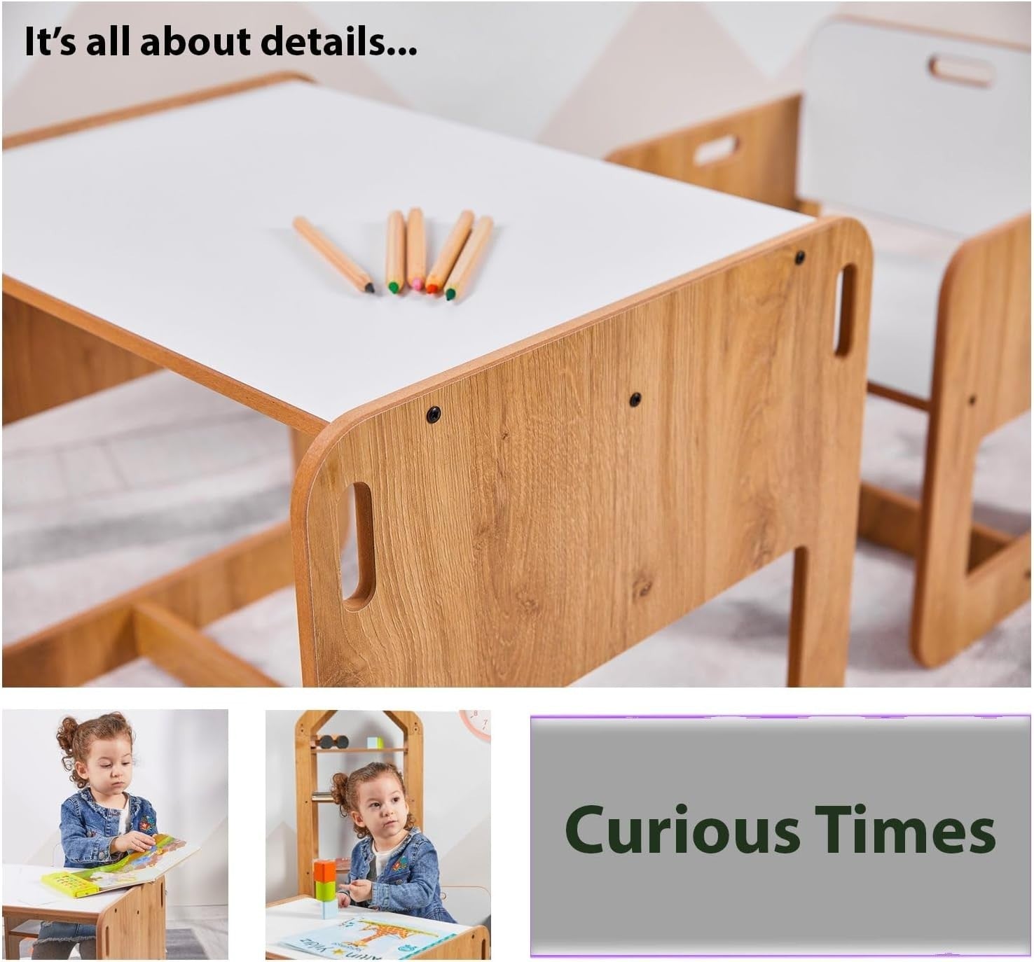 Toddler Kids Table & Chair Set MDF Natural Wood-Look, Safe Durable Play