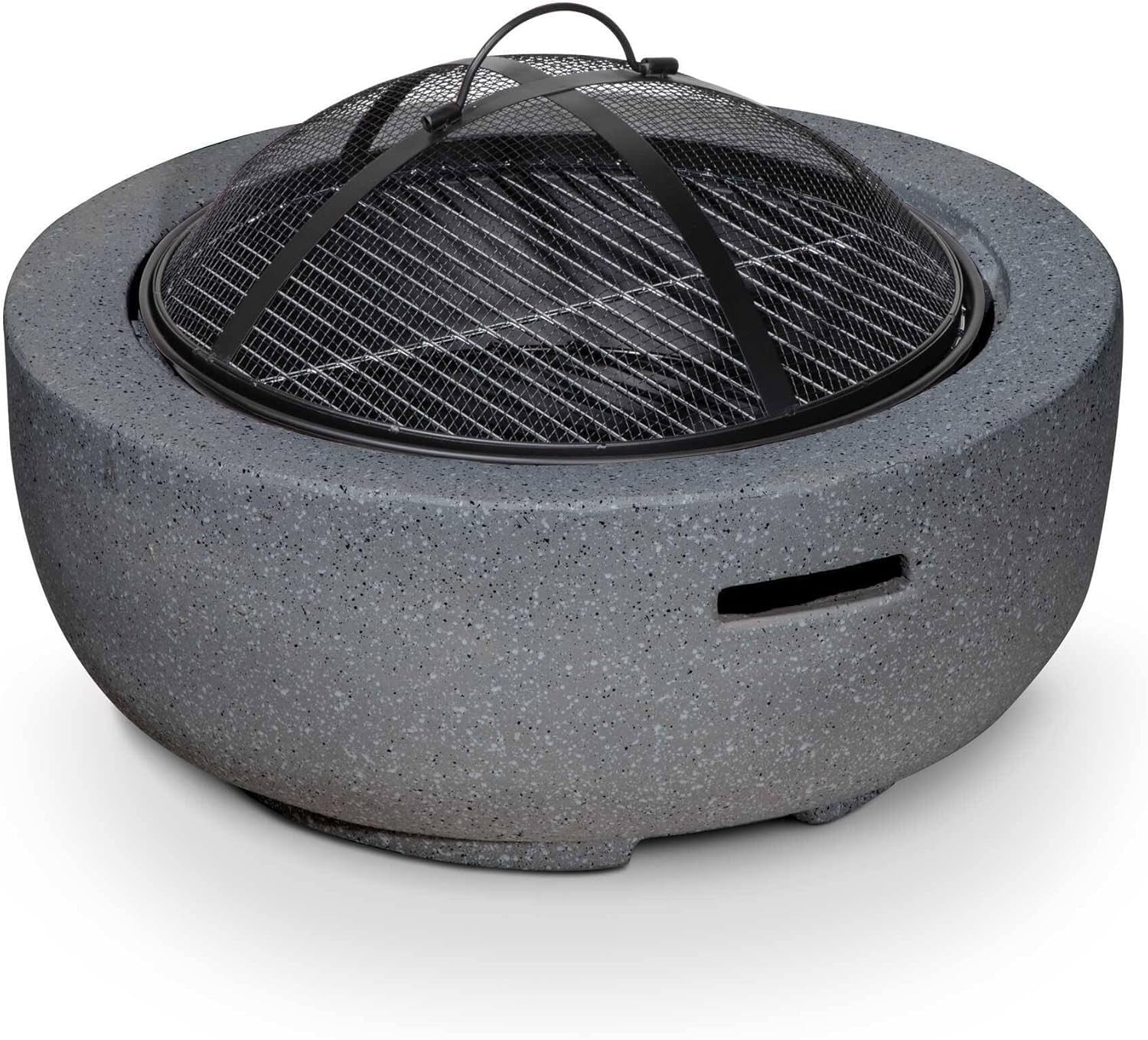 60cm Outdoor Fire Pit with BBQ Grill, Heat-Resistant MgO Stone Effect
