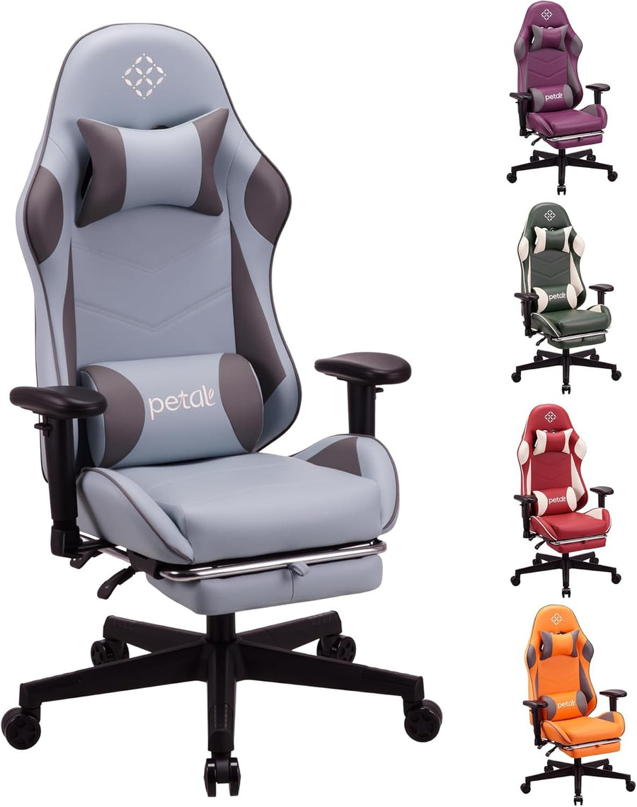 Ergonomic Gaming Chair Recliner w Footrest Lumbar Support Blue