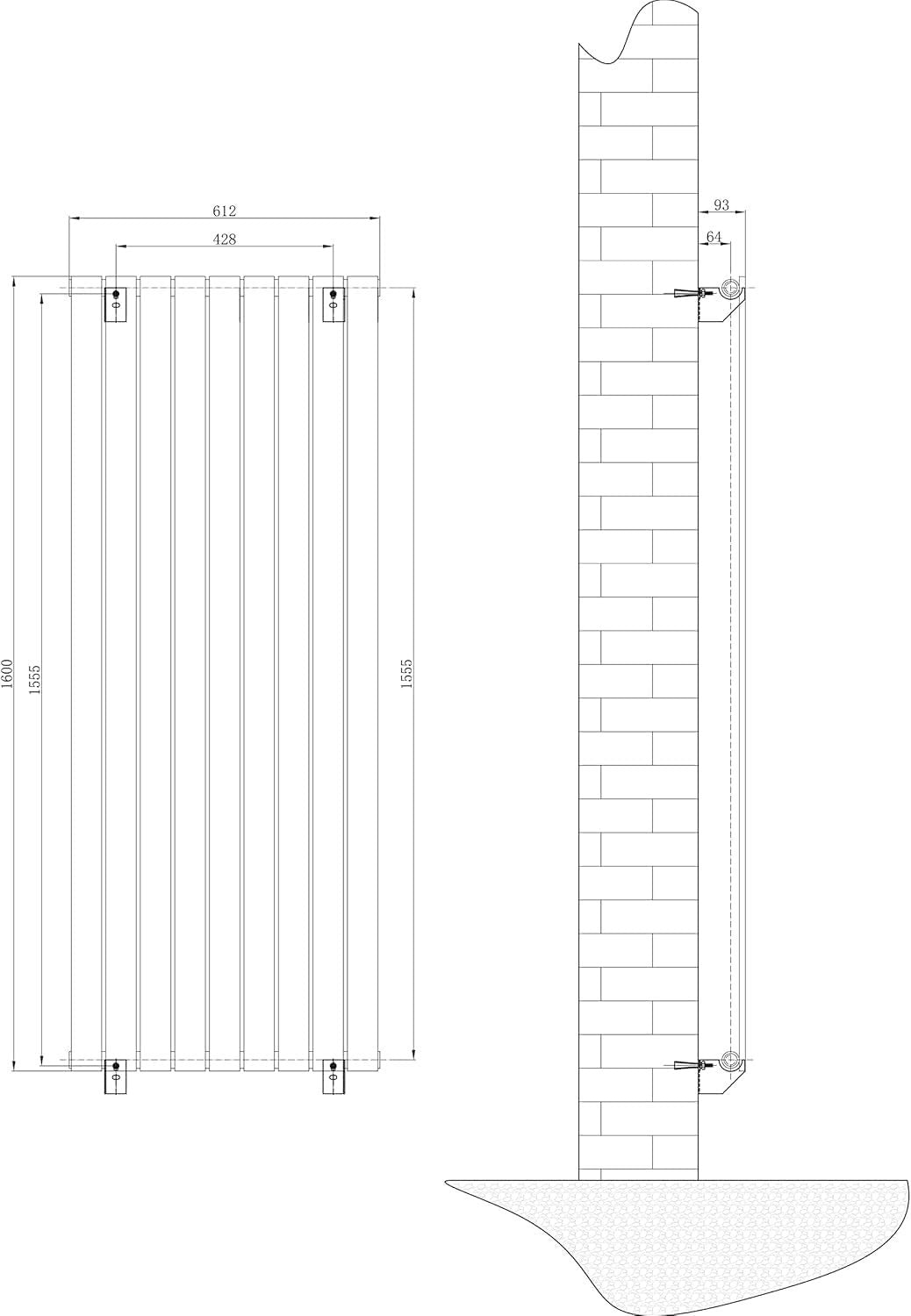1600x610mm Vertical Anthracite Radiator Single Column Flat Panel