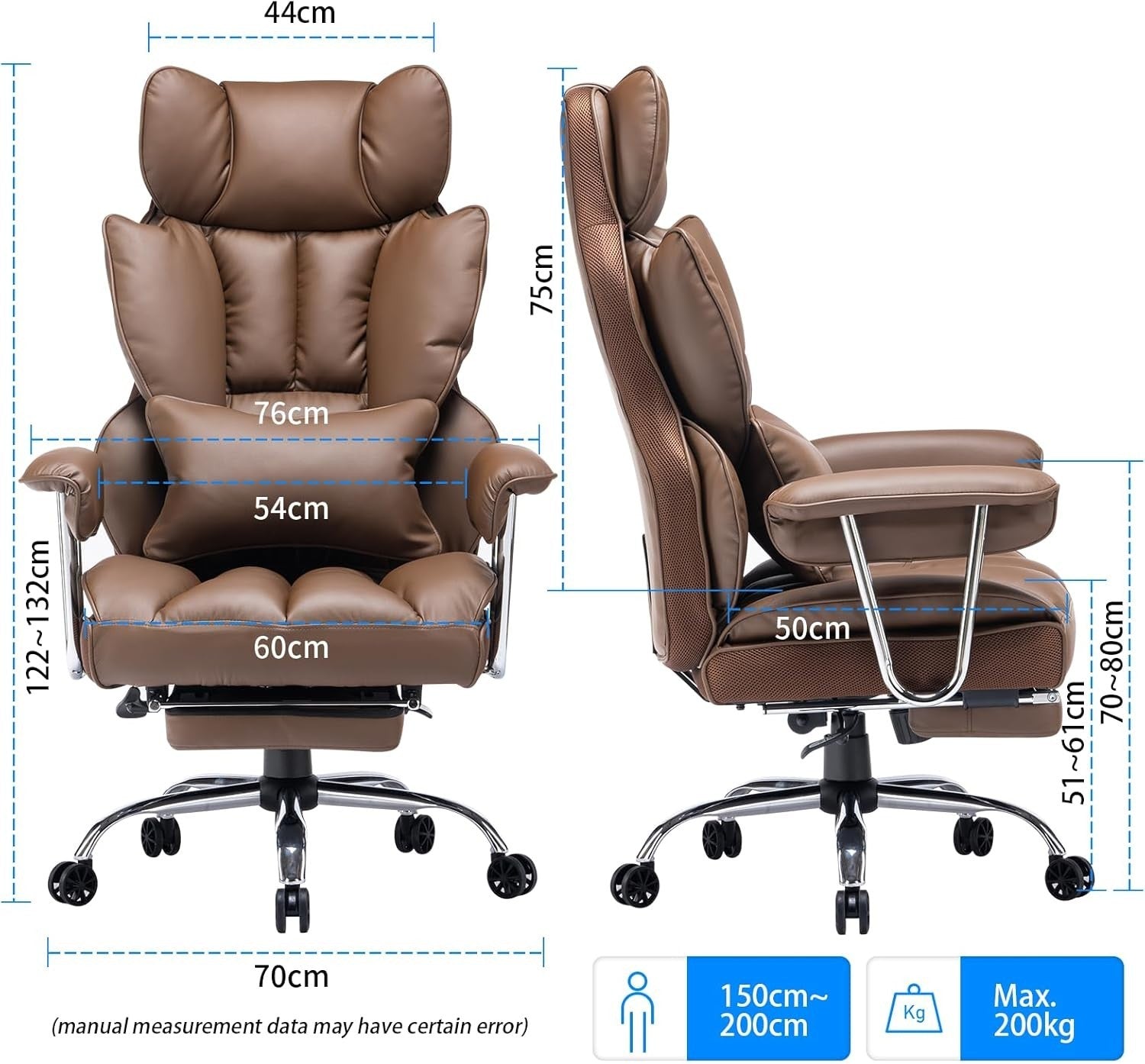 Executive Office Chair Large Tall PU Leather Footrest 135° Recline Swivel 200KG