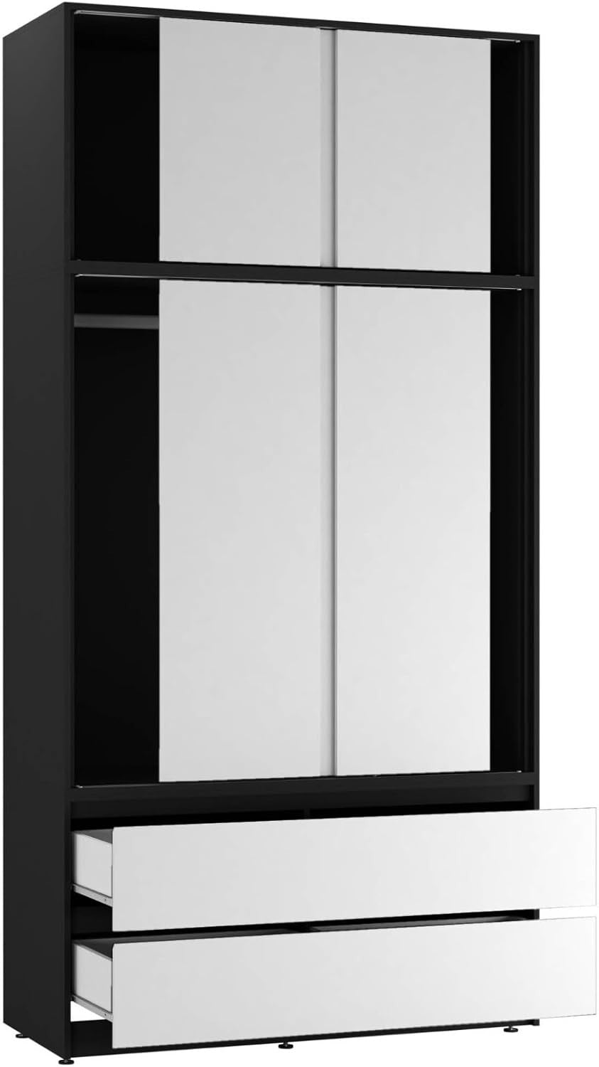 White Sliding Door Wardrobe 6 Doors 4 Drawers 240cm Modern Bedroom Closet