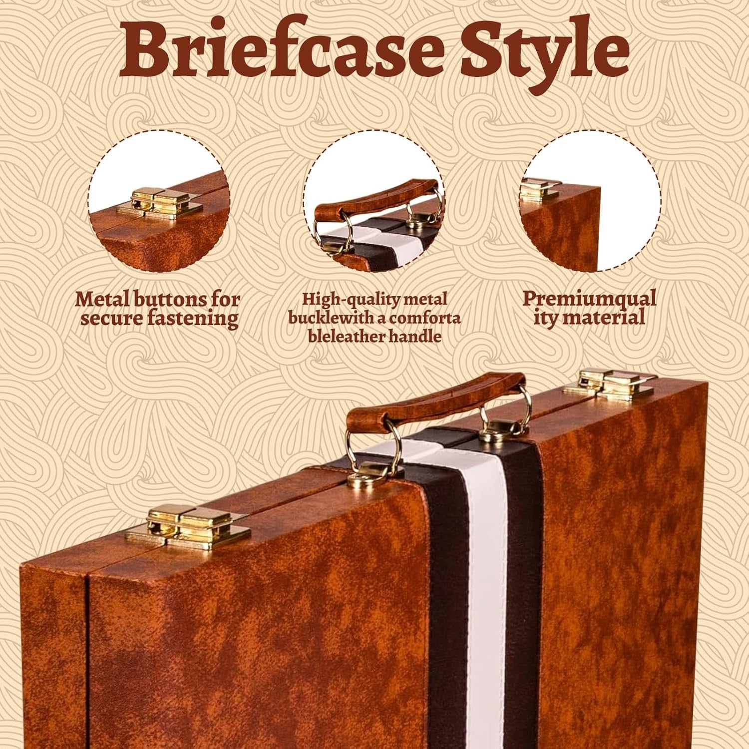 Backgammon Set 11 Inch Leather Case Portable Travel Board Game Wooden Cups