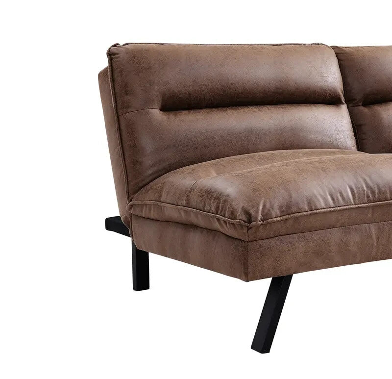 Brown Air Leather 3 Seater Sofa Bed Foam Padded Recliner Solid Frame UK