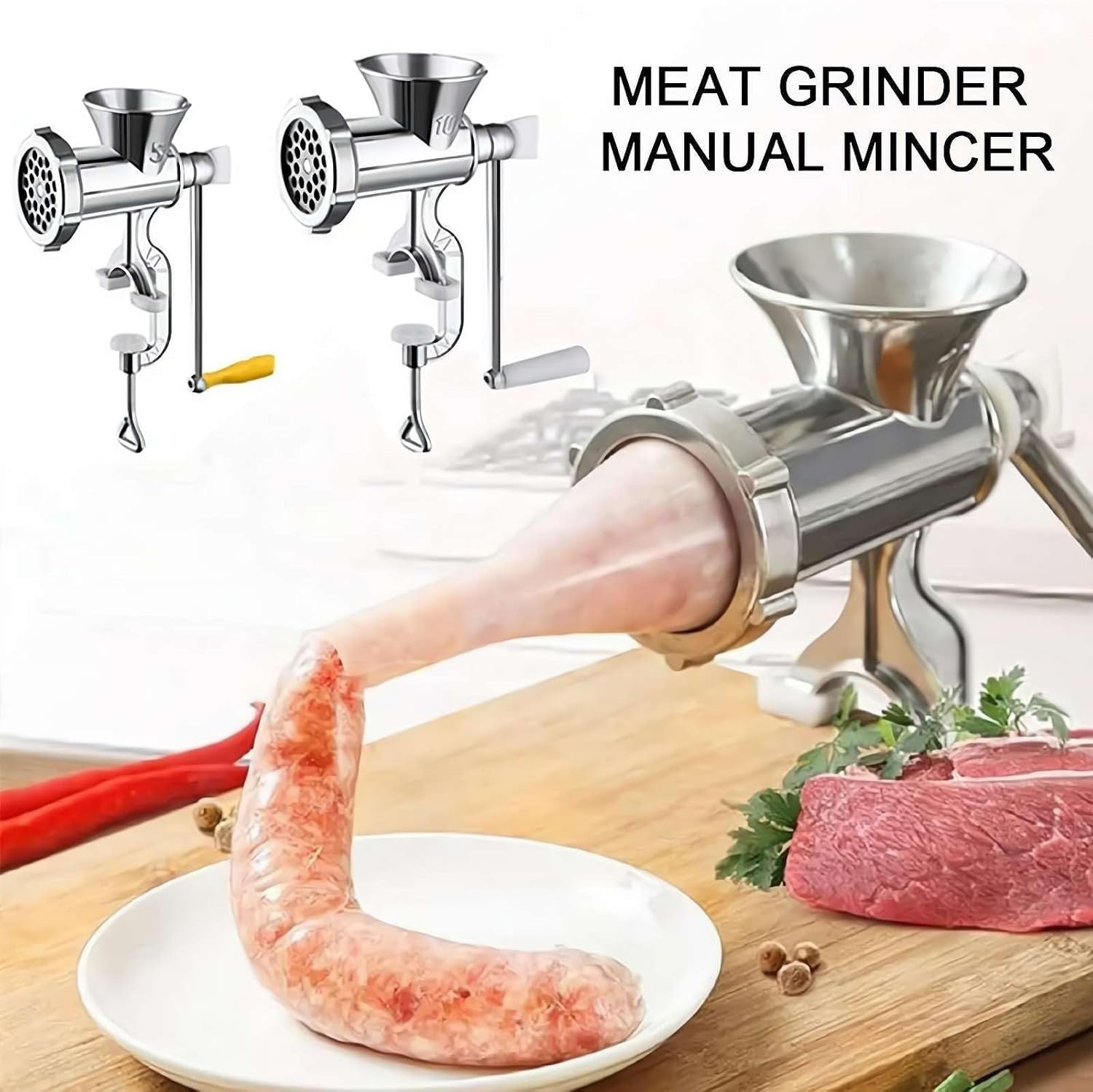 Manual Meat Grinder Sausage Maker Aluminium Mincer Dual Fix Clamp