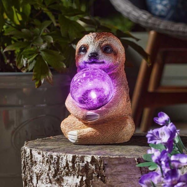 Solar Sloth Garden Ornament 37cm Crackle Ball LED Light Outdoor Patio Decor Gift
