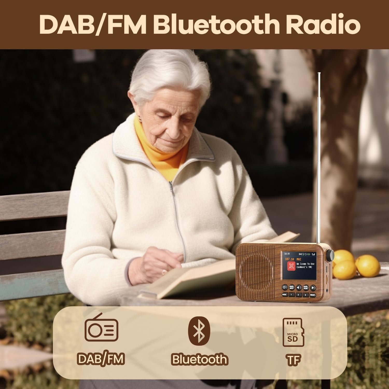 Portable Digital Radio Bluetooth Rechargeable Dual Alarm Colour Display