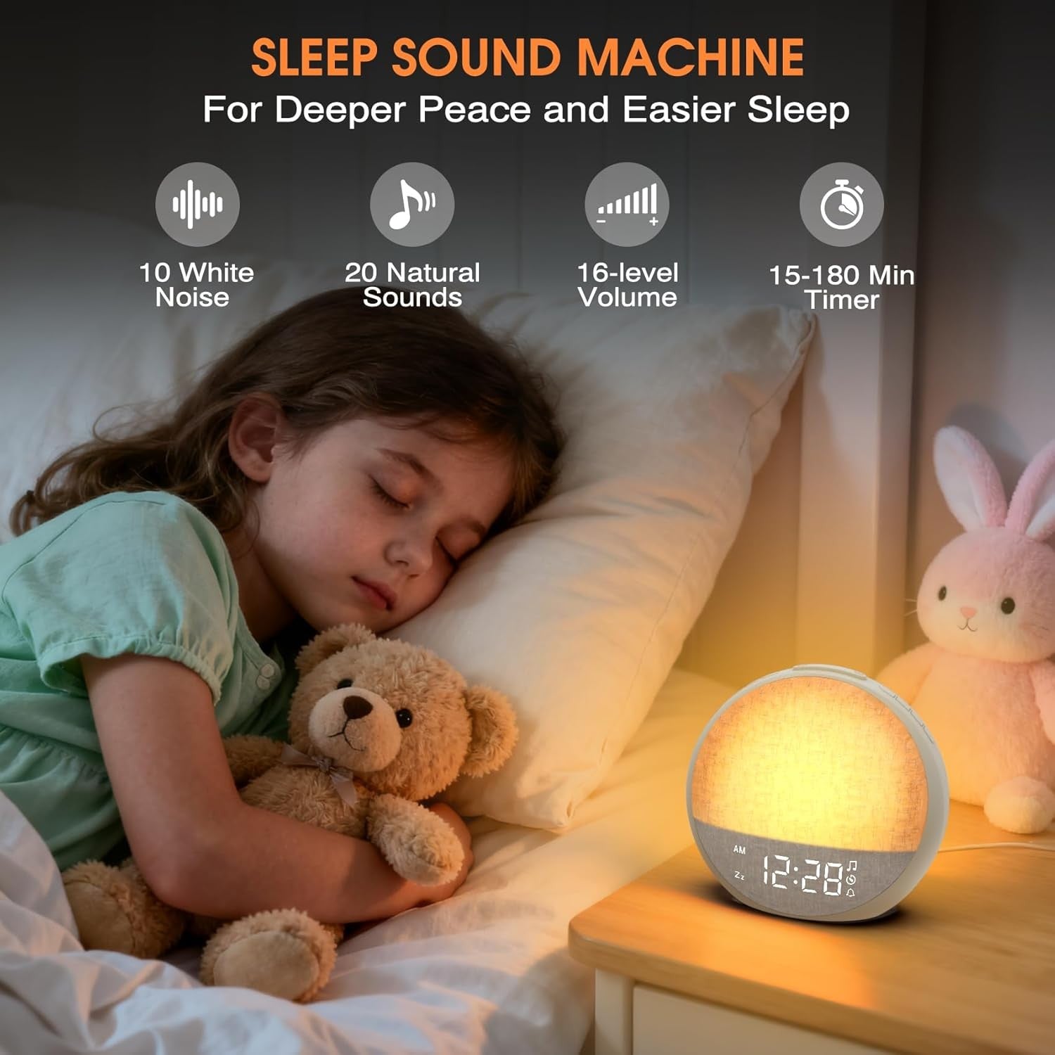 Sunrise Alarm Clock Wake Up Light White Noise Loud Alarm for Heavy Sleepers