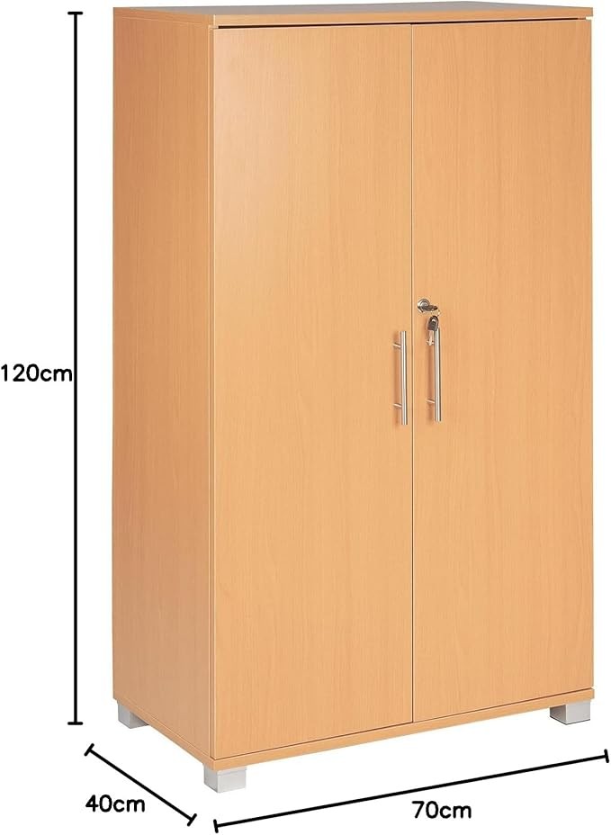 Tall Beech Wood Storage Cabinet 2 Door Lockable Cupboard for Home Office Kitchen