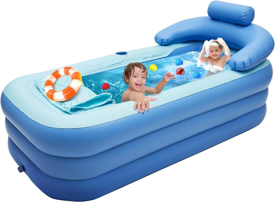 Inflatable Foldable Adult Bathtub 150x80cm Portable PVC Spa Tub with Cup Holder