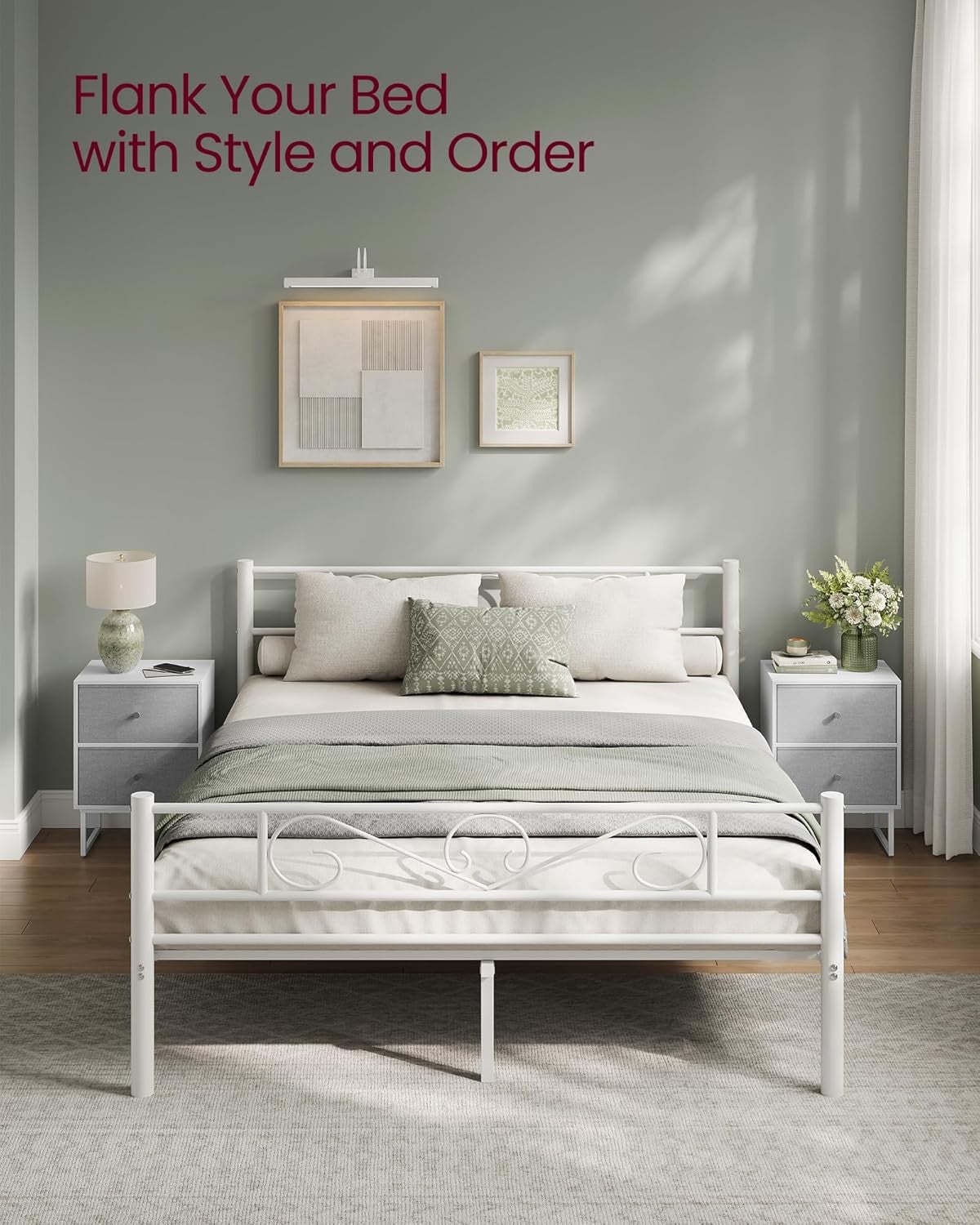 Modern Bedside Table with Fabric Drawers, 2-Tier Storage Cabinet for Bedrooms