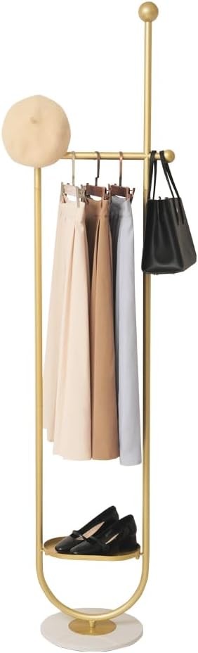 Luxury Gold U-Shaped Marble Coat Rack Stand Metal Clothes Organizer for Bedroom
