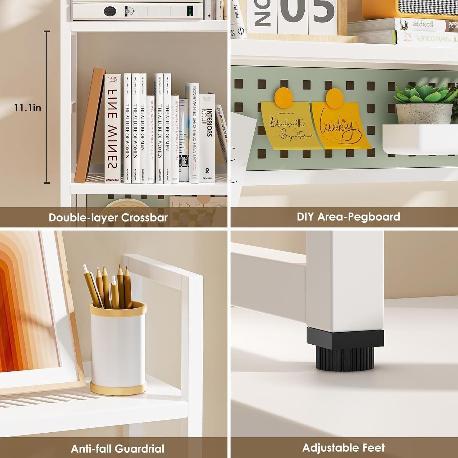 35.4" Desk Hutch Shelf with Pegboard | 2-Tier Metal Desktop Organizer