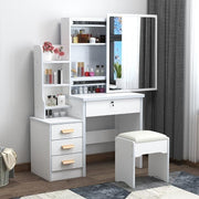Vanity Table Set with Mirror & Lights, Modern Makeup Dressing Desk & Stool