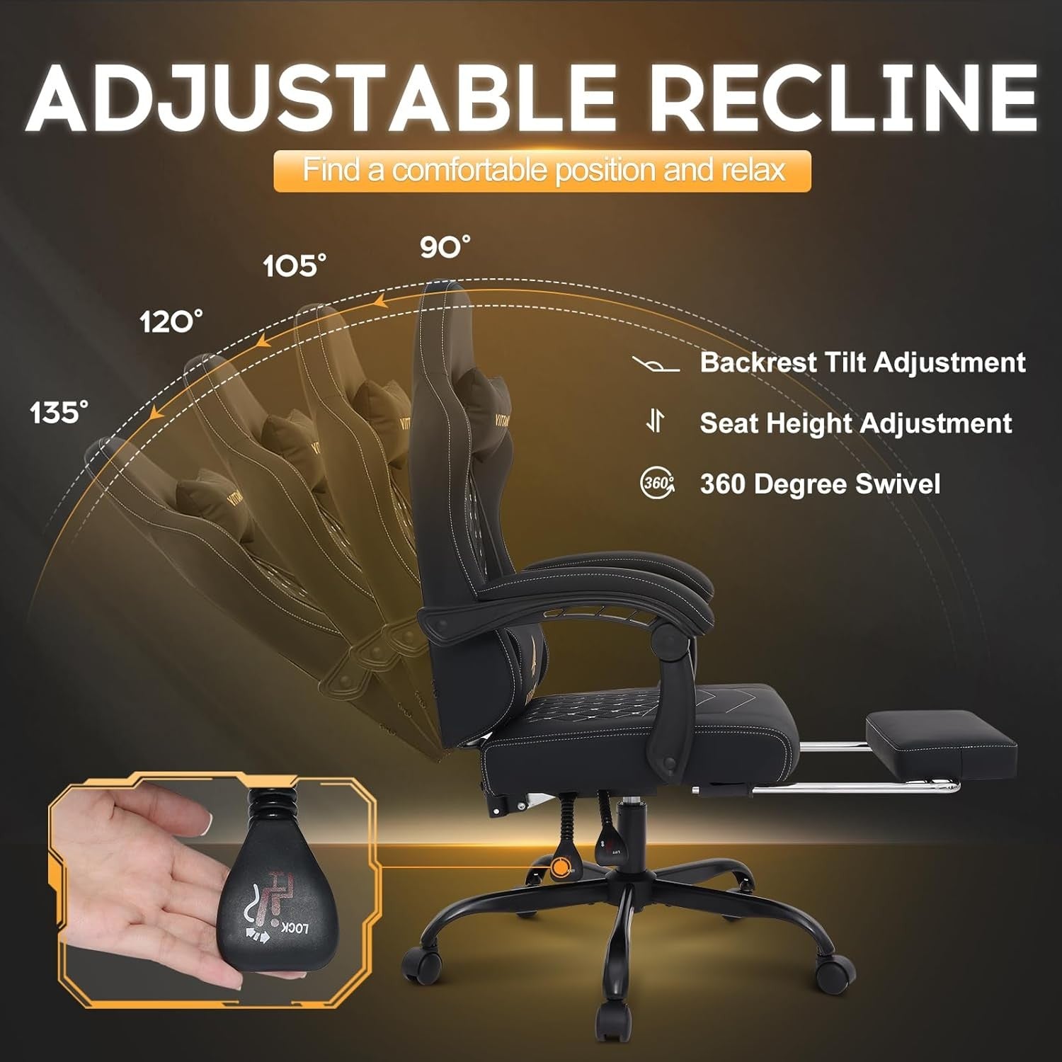 Reclining Gaming Chair with Footrest Pocket Spring Ergonomic