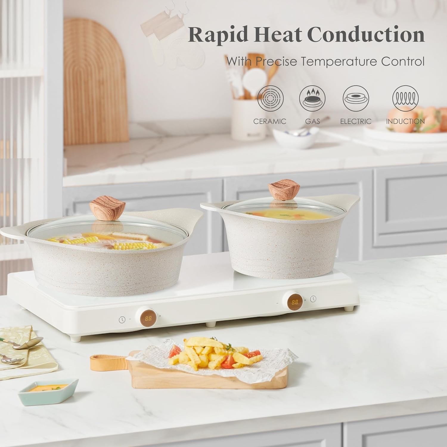11Pcs Grey Induction Compatible Pots & Pans, with Bakelite Handle PFOA-Free