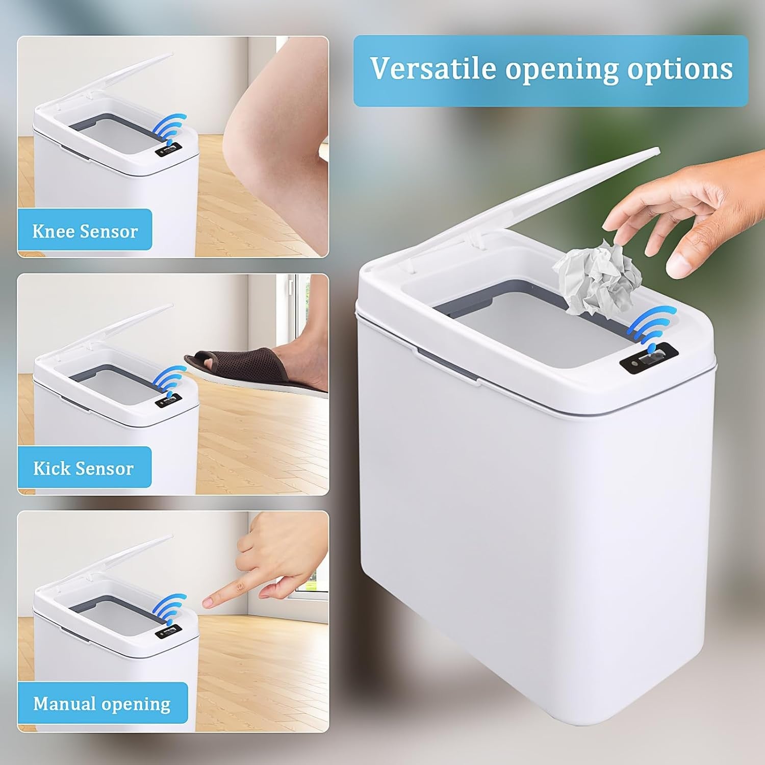 3-Pack Touchless Bathroom Trash Can | 2.6 Gallon Motion Sensor Bin
