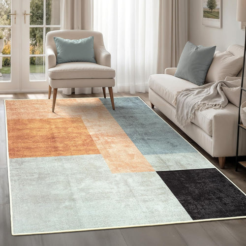 Large Washable Rug 200x290cm Retro Blocks Non-Slip Soft Area Carpet Living Room