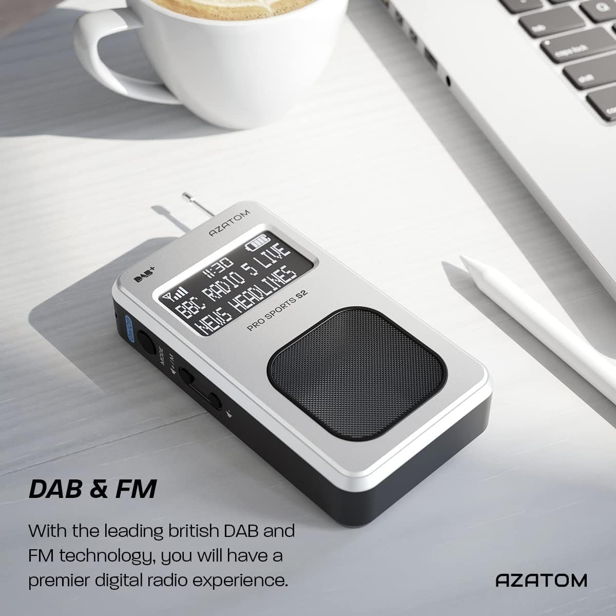 Portable DAB/DAB+ FM Digital Radio with Speaker & Sports Earphones