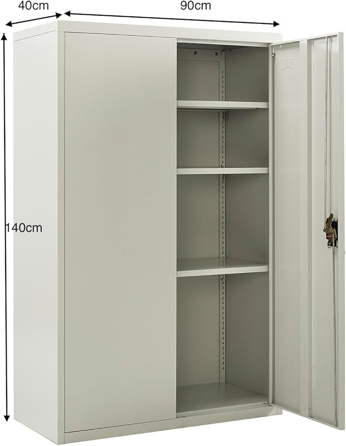 Tall Metal Storage Cabinet with Lockable Doors & Adjustable Shelves