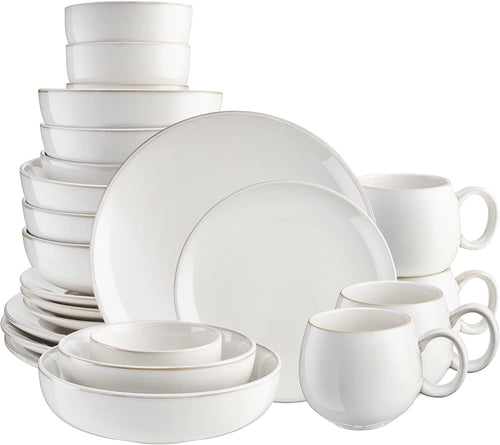 24pc White Stoneware Dinner Set Plates Bowls Mugs Microwave Dishwasher Safe