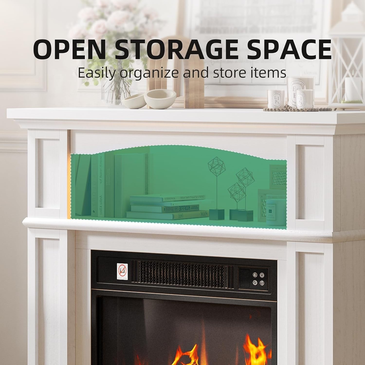 18" Freestanding Electric Fireplace Heater LED Flame 16-Color Light Timer