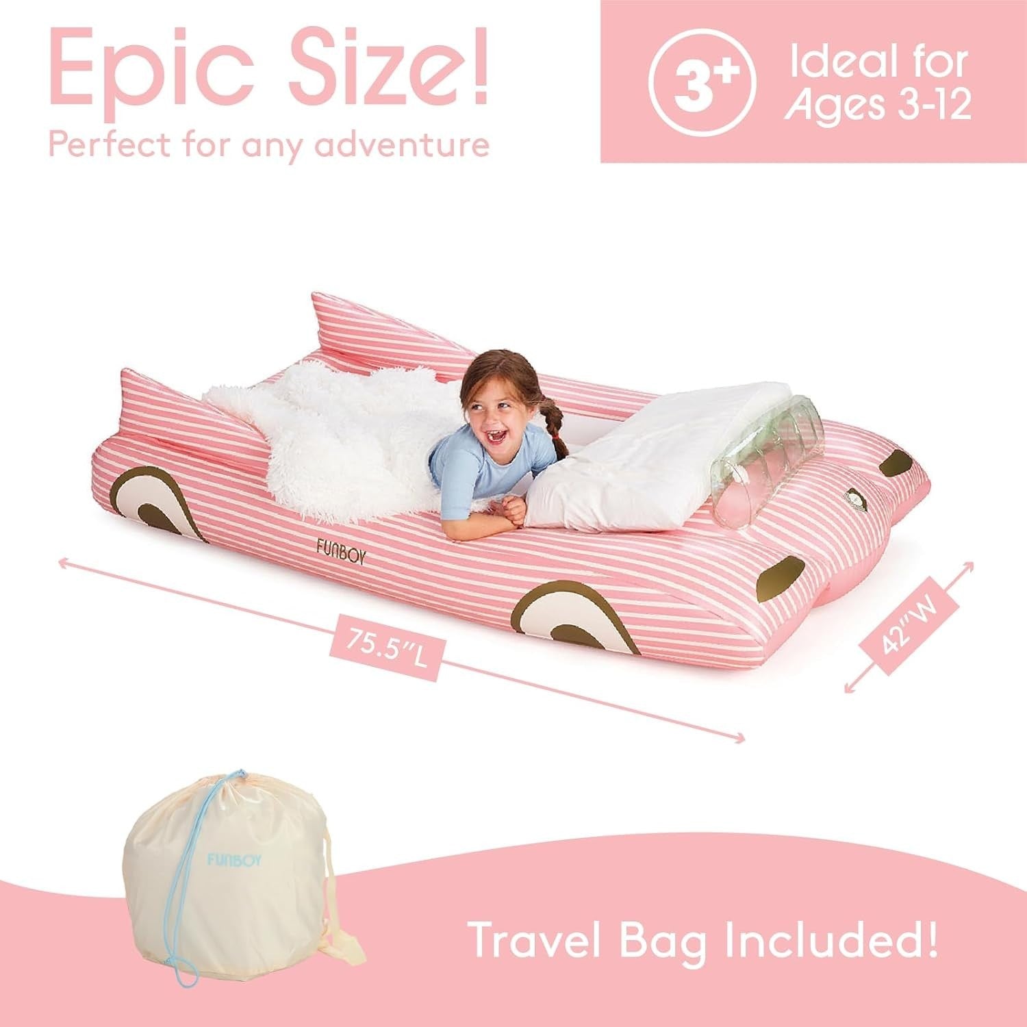 Kids Pink Inflatable Travel Bed Mattress Twin Sleepover Air Mattress with Carry