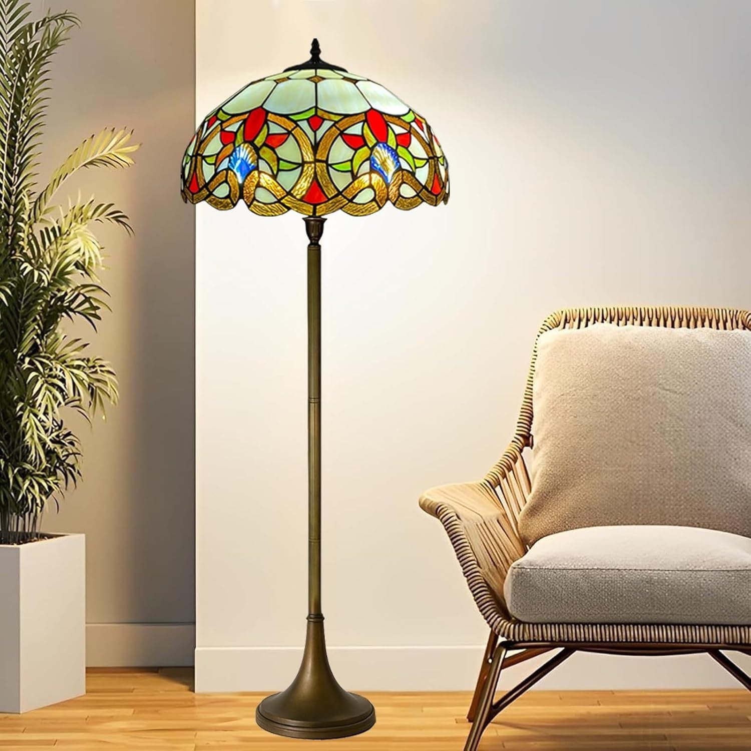 Antique Stained Glass Floor Lamp Handcrafted 16in Art Home Light