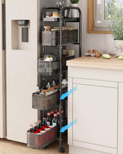 5 Tier Slim Rolling Kitchen Trolley Pull Out Storage Cart Black