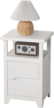 White Bedside Table with Drawer & Open Shelf | Fully Assembled Wooden Nightstand