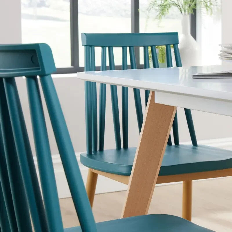 4 Seater Dining Table Set 120cm White MDF Top & Teal Chairs Wooden Legs