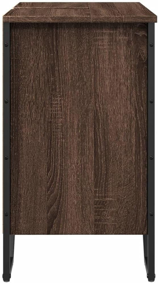 Brown Oak Bathroom Vanity Unit – 2 Door Under Sink Storage Cabinet 60x60cm