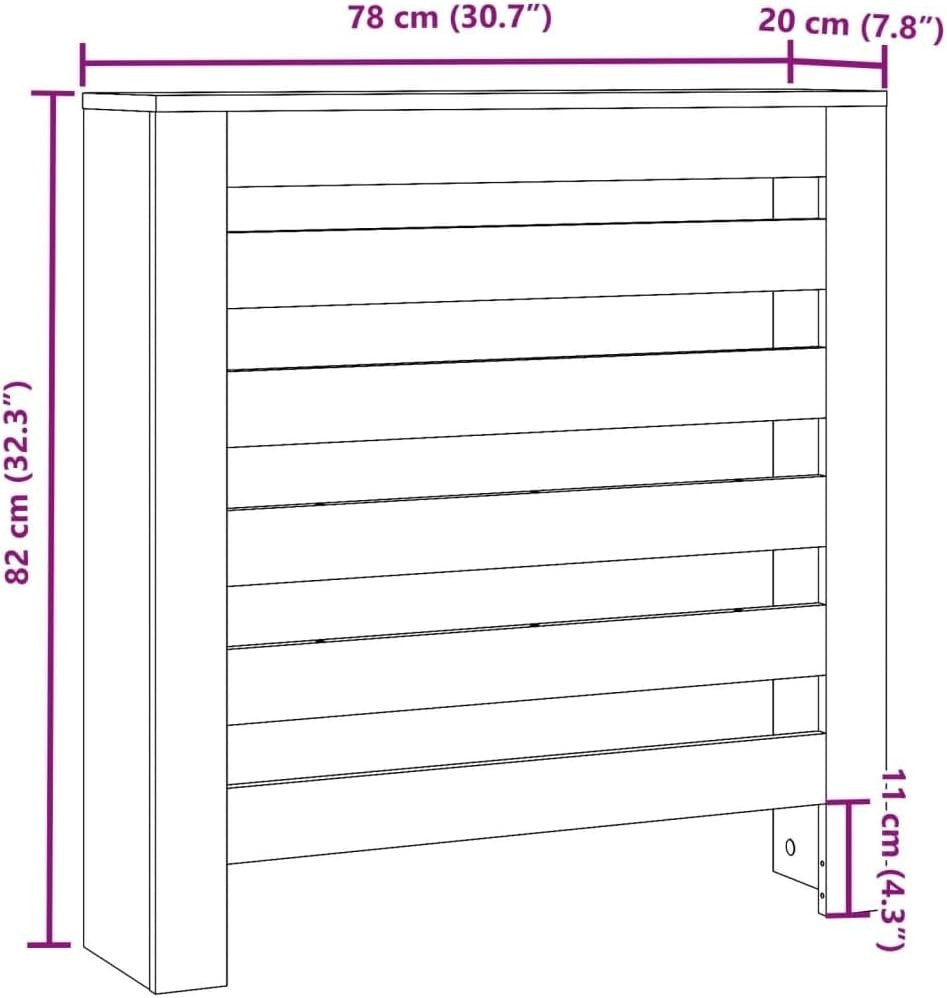 Modern Brown Oak Radiator Cover Shelf 78x20x82cm – Slatted Heater Cabinet