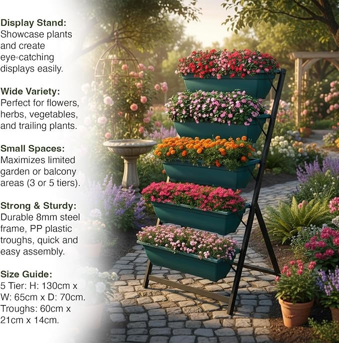 5 Tier Metal Garden Planter Stand Outdoor Flower Shelf Ladder Plant Display Rack