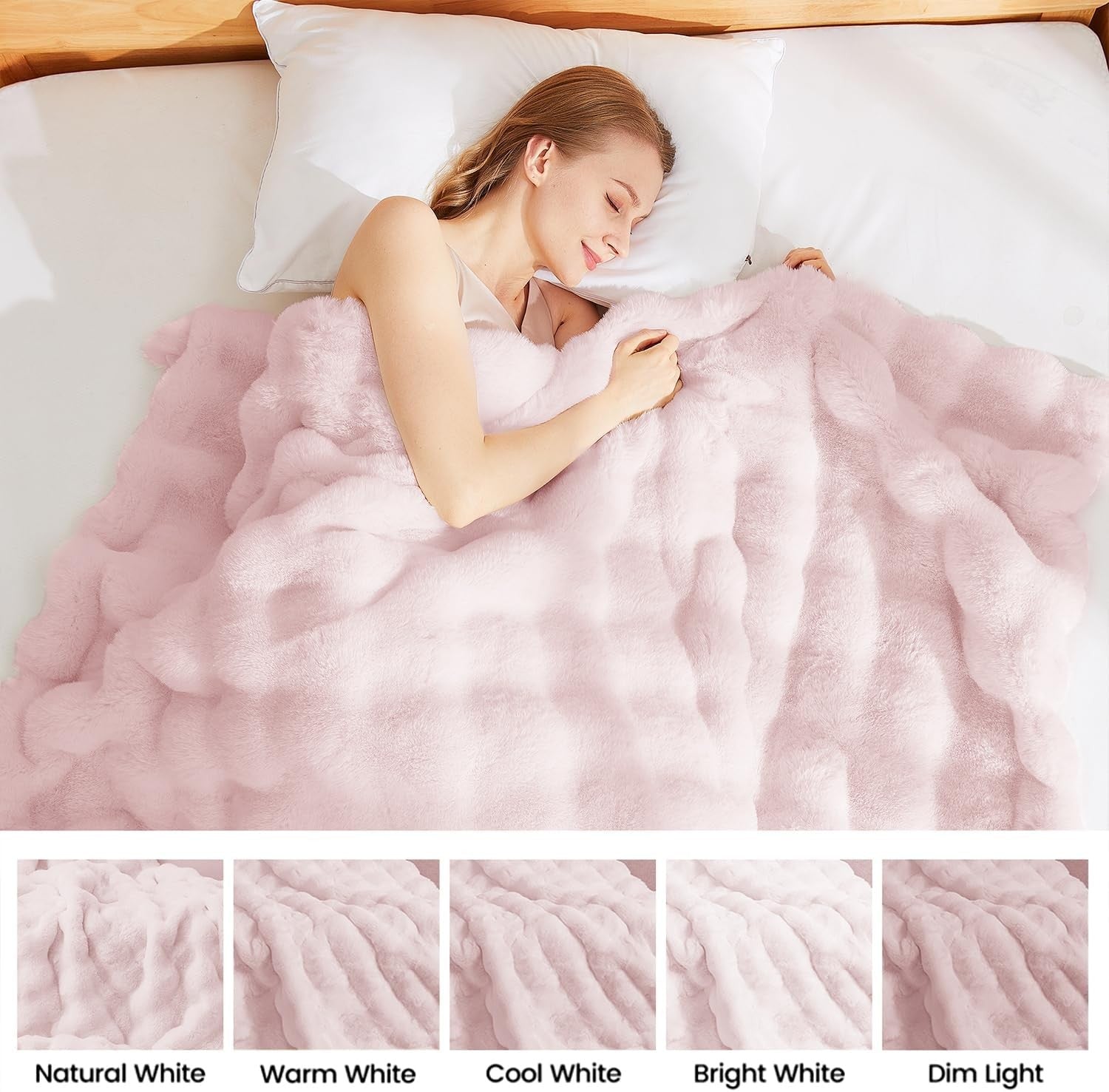 Light Pink Faux Fur Bubble Throw Blanket Soft Warm Plush Sofa 50x60in