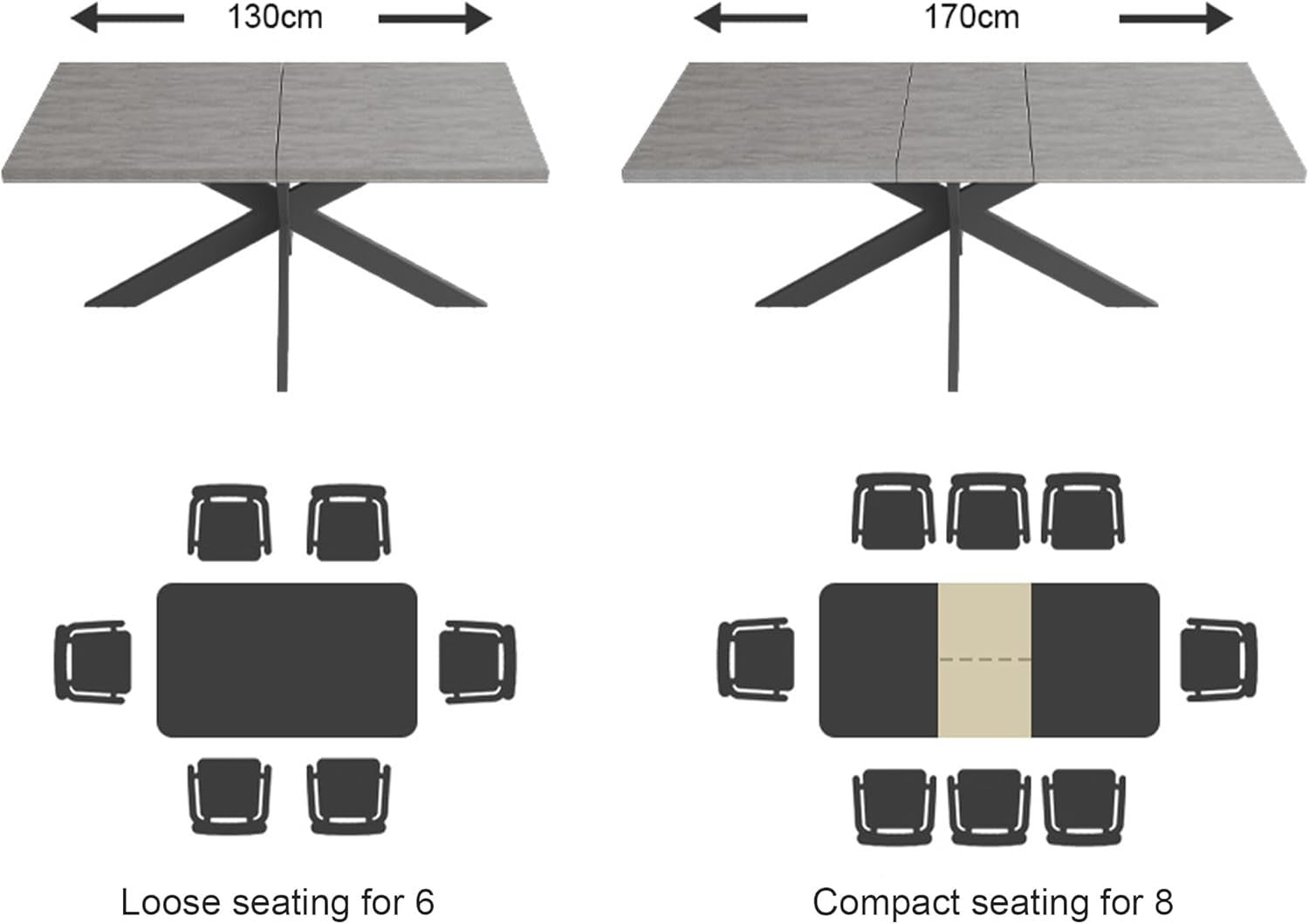 Extendable Dining Table Grey Wood Effect 4-6 Seater Kitchen Modern Room