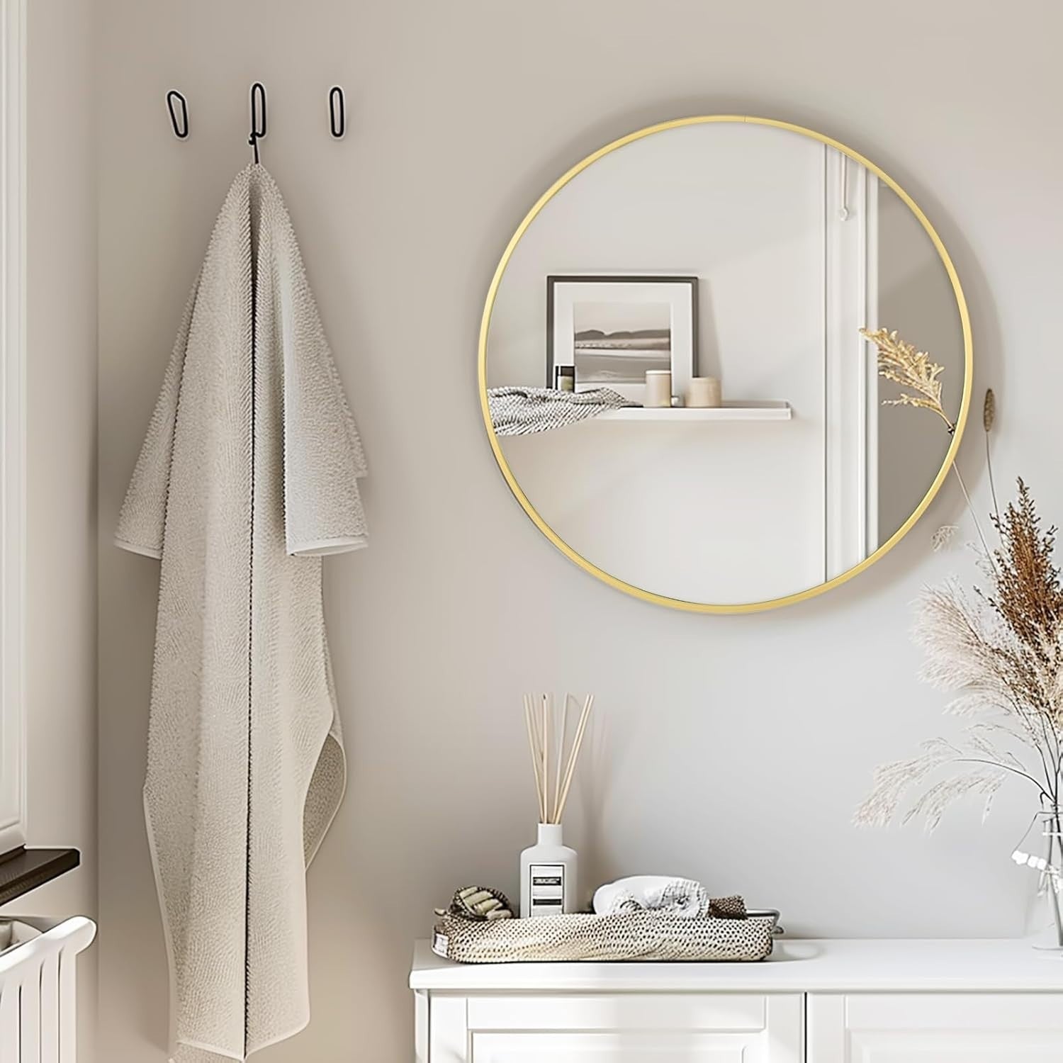 Large Gold Round Wall Mirror 90cm – Modern Statement Piece for Hallway, Bedroom