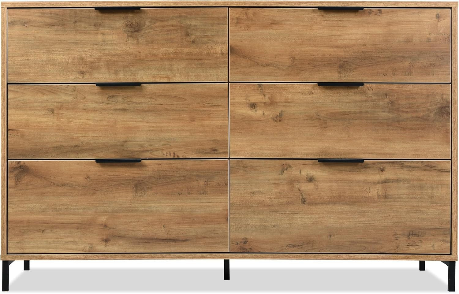 Modern Dark Oak Sideboard 6 Drawer Cabinet Storage Unit Metal Frame 120cm
