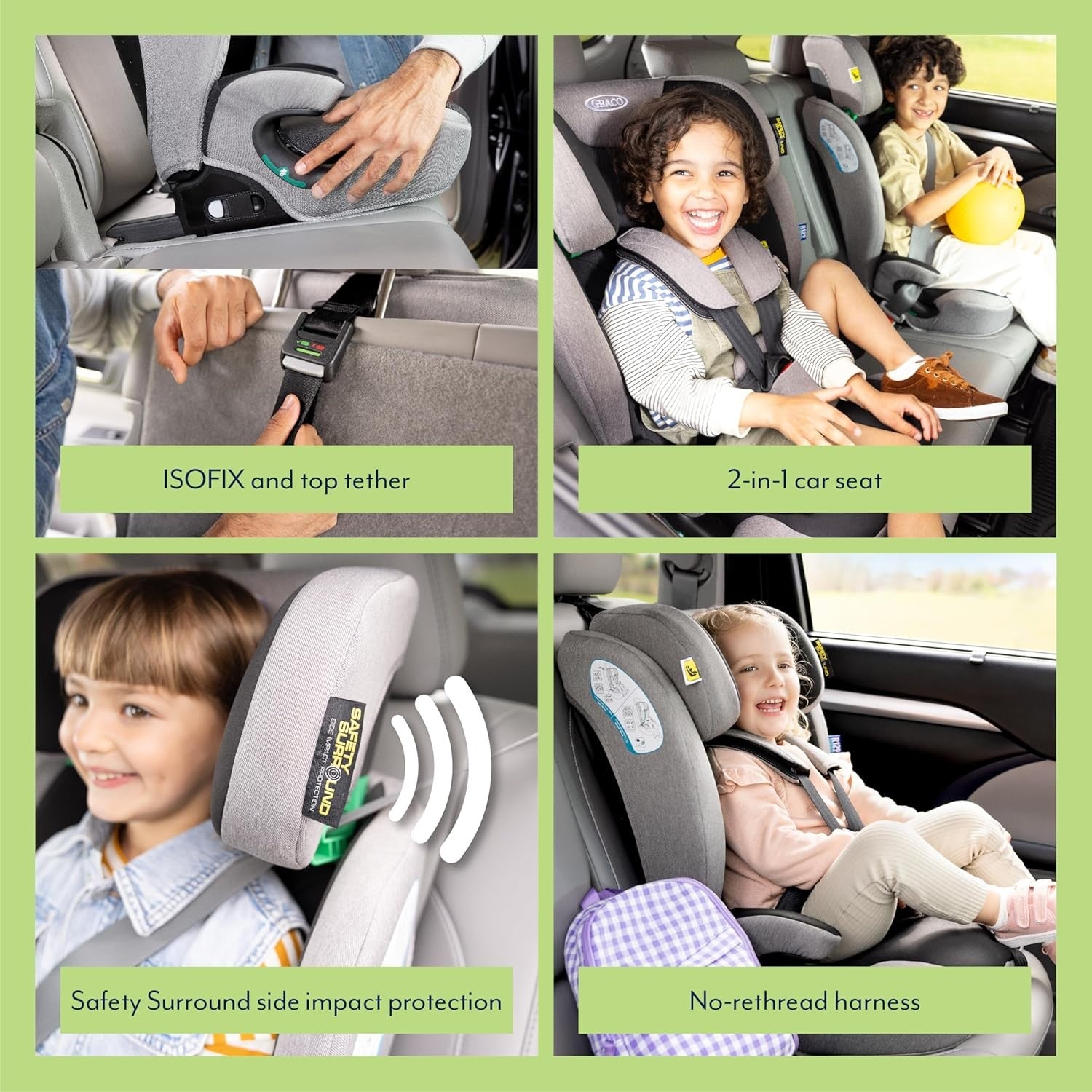 i-Size Harness Booster Car Seat ISOFIX Top Tether 76–150cm 15m–12y