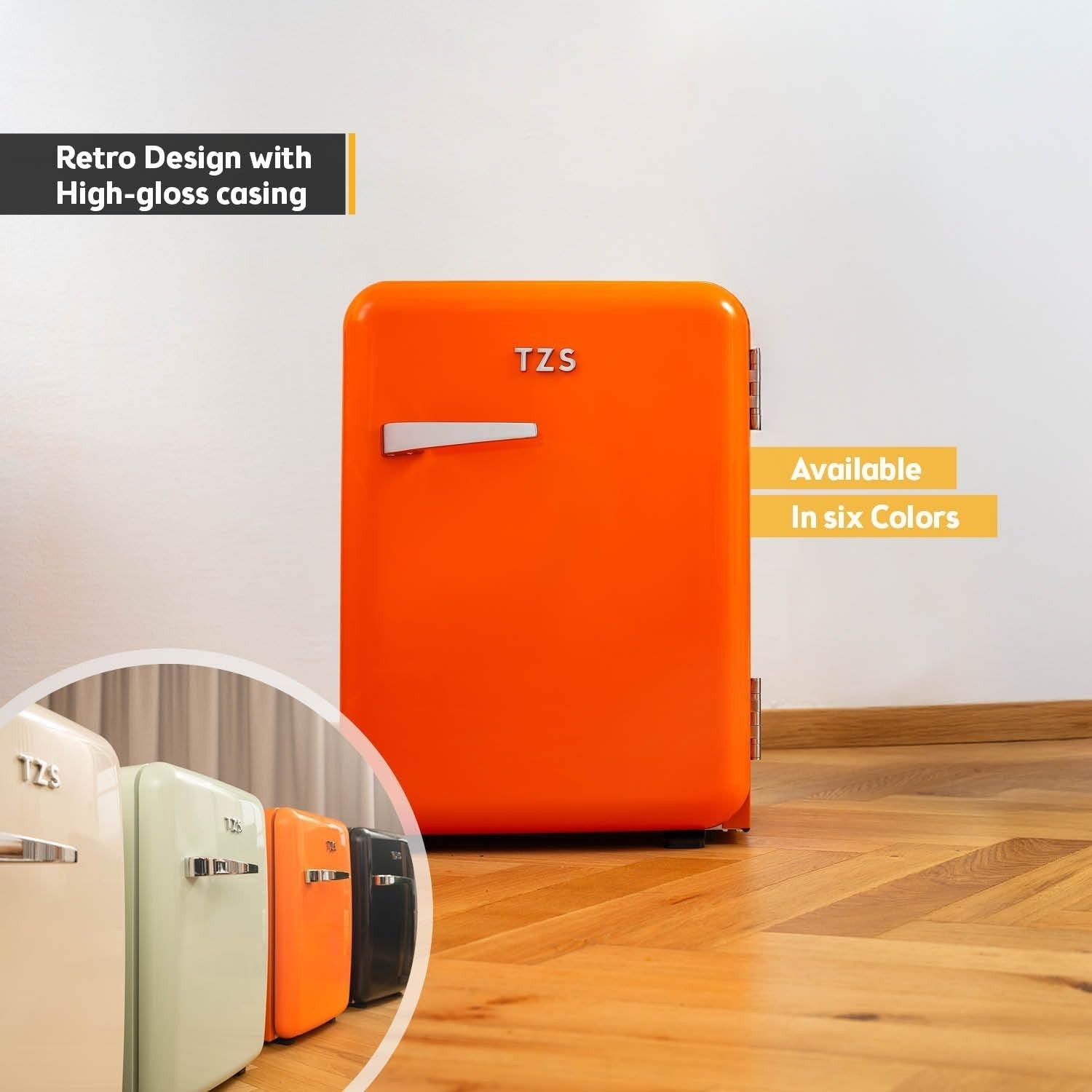 40L Retro Mini Fridge Silent Frost-Free LED Interior Freestanding Orange