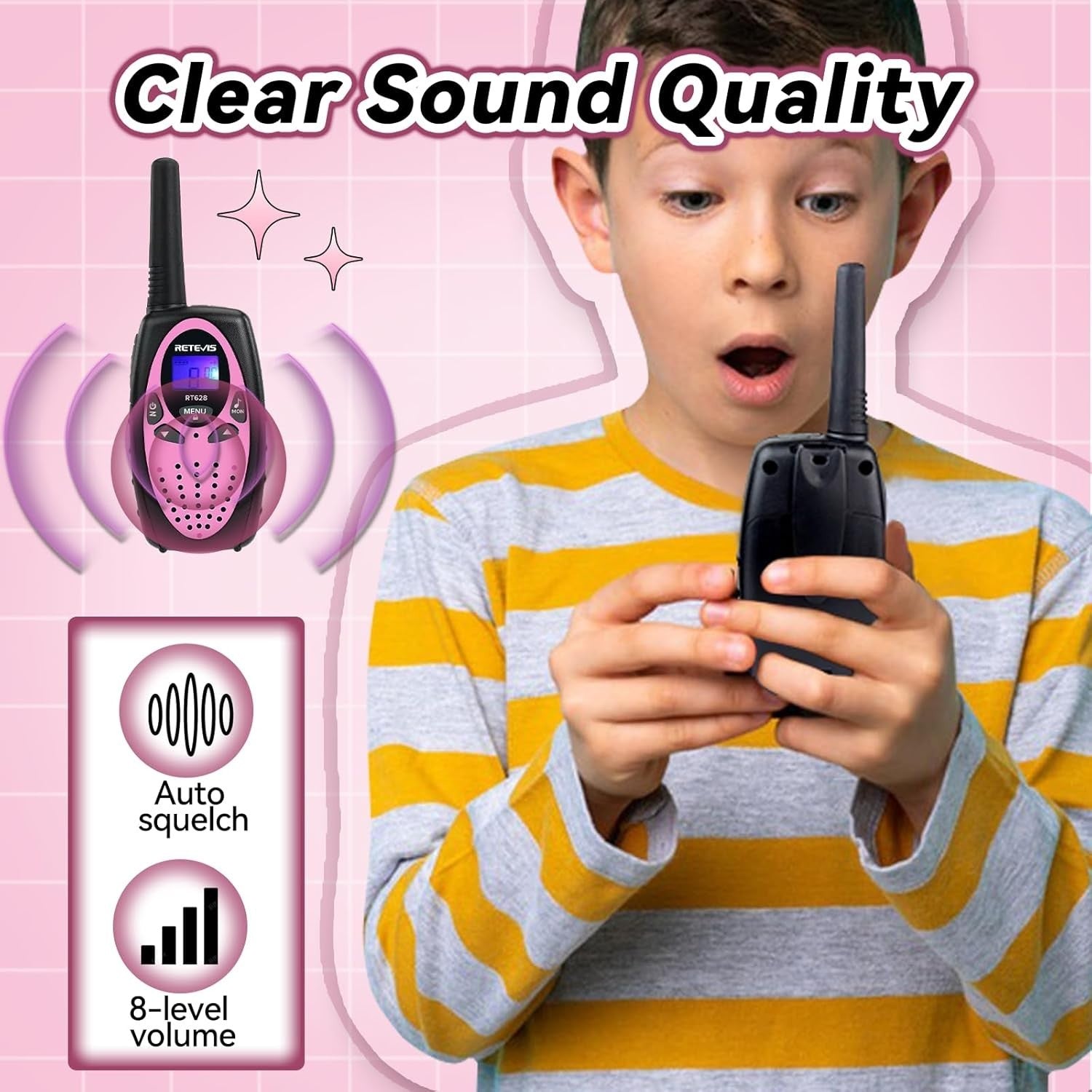 Kids Walkie Talkies Long Range VOX LCD 8 Channel 2 Way Radio Pair Pink