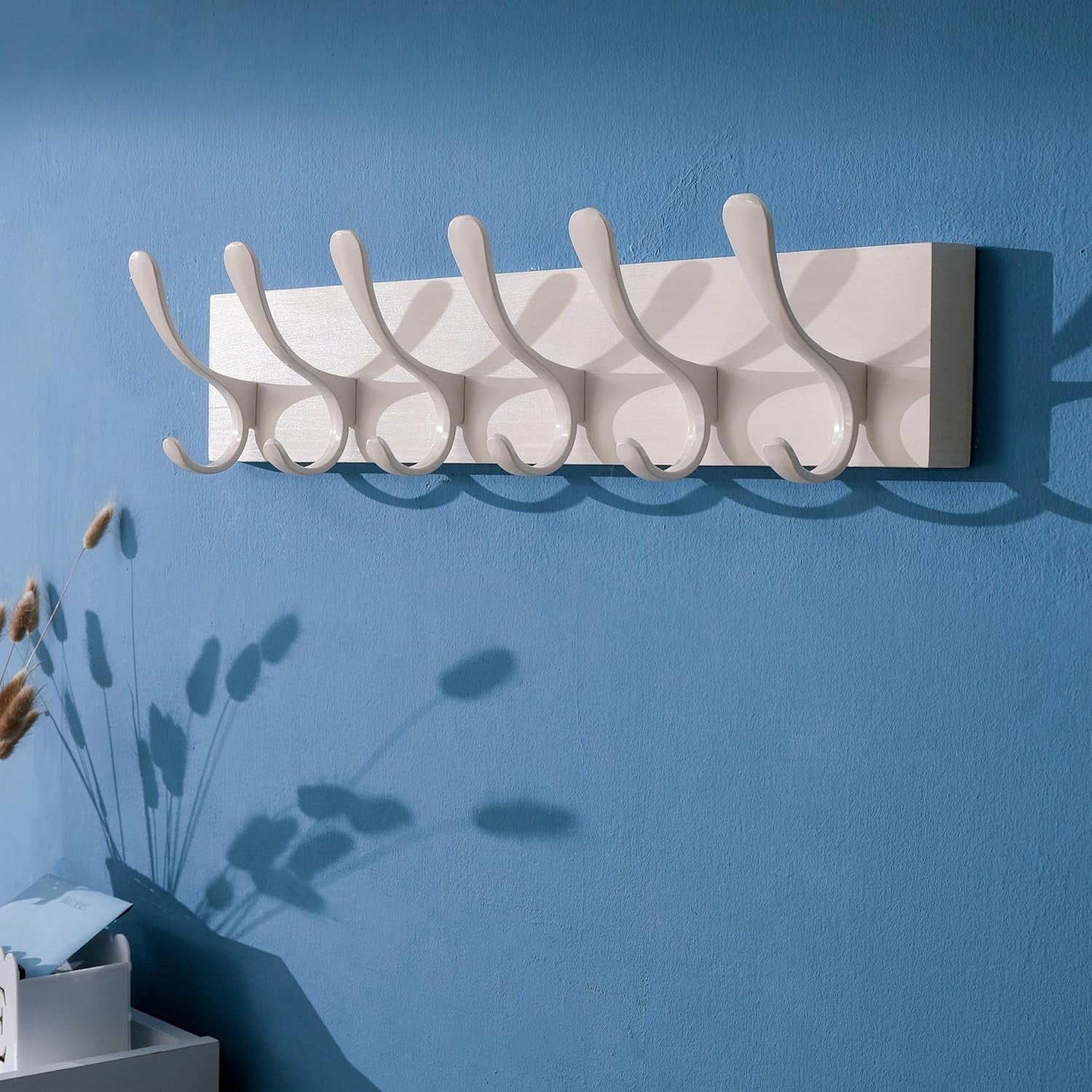 White Wall Coat Rack Set | 2x 6 Hook Wooden Hanger Racks Modern Minimalist