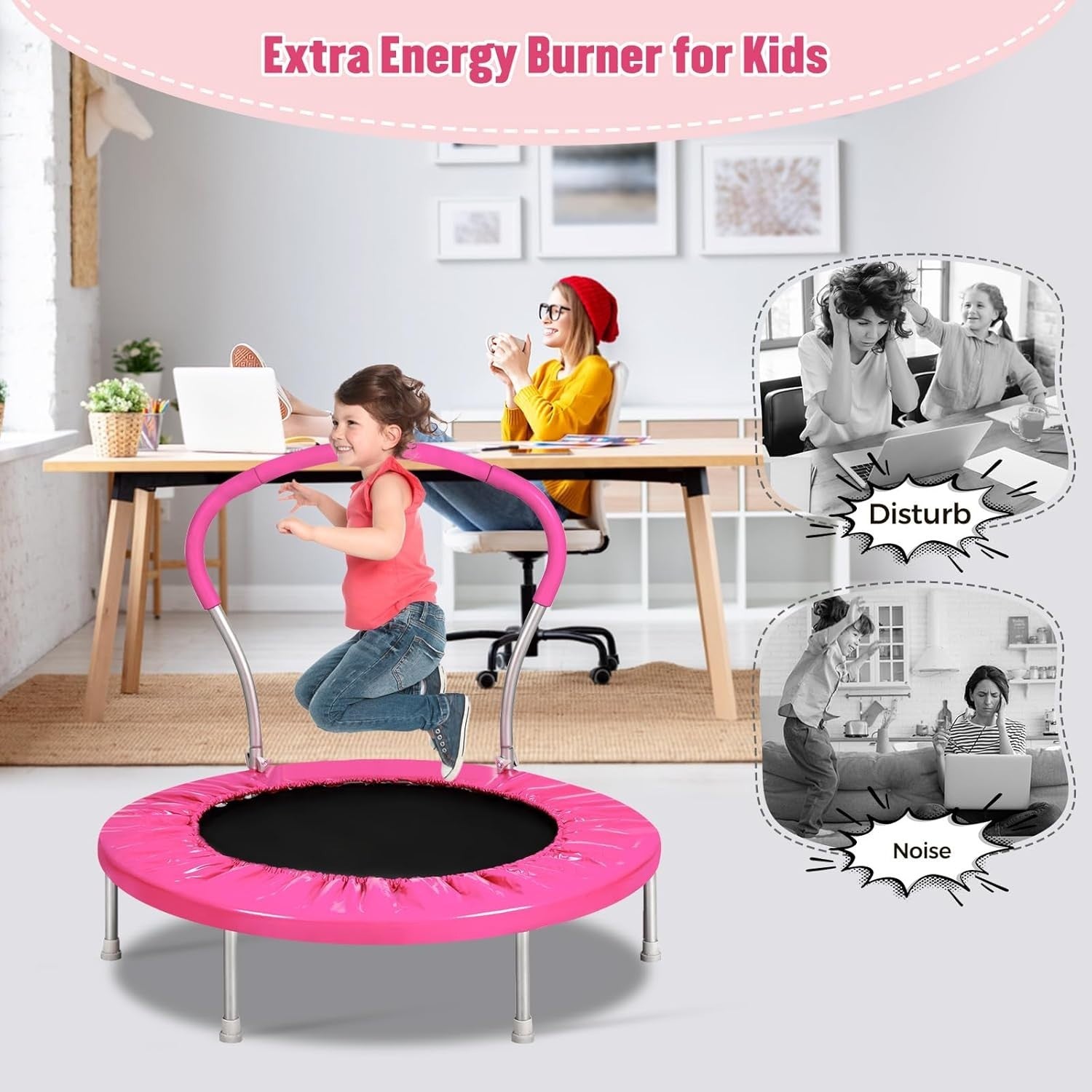 36in Kids Trampoline with Handle Indoor Outdoor Mini Rebounder 150lb