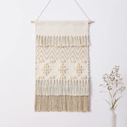 Boho Macrame Wall Hanging Beige Geometric Wave Wool Ball Tapestry