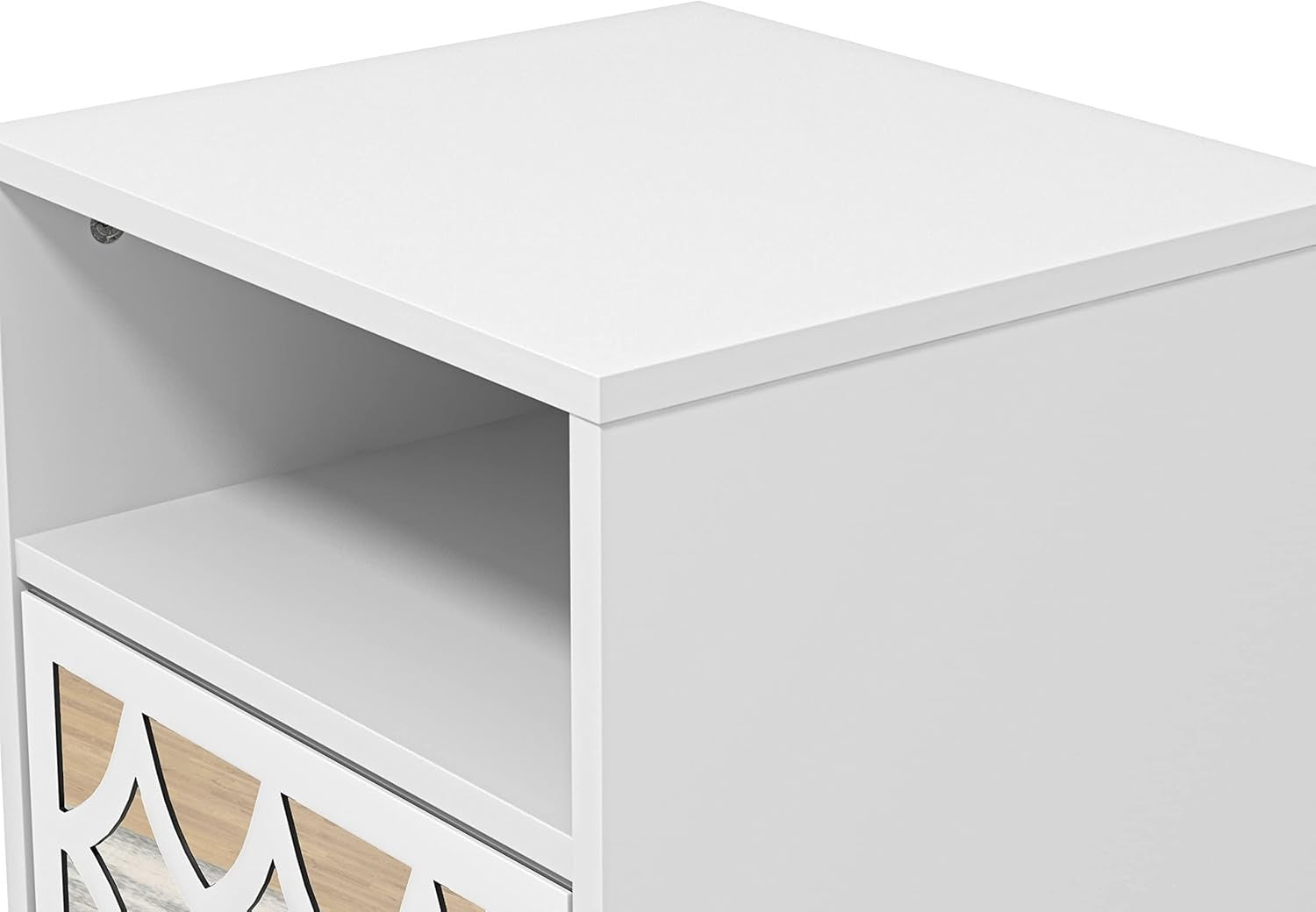 White Bedside Table with Mirror Drawers, Modern 2 Drawer Nightstand for Bedroom