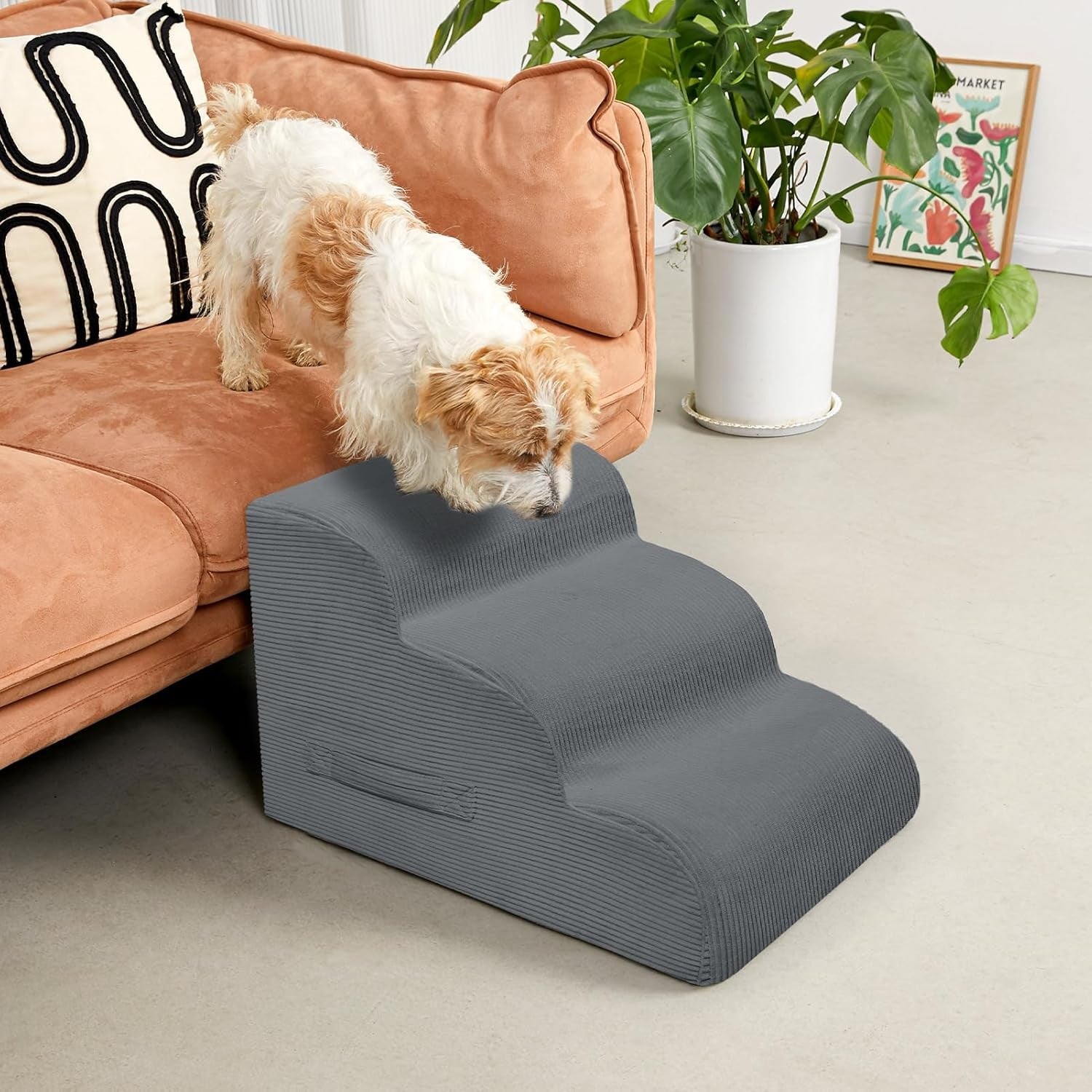 3-Step Dog Stairs Ramp High-Density Foam Pet Steps H:16"