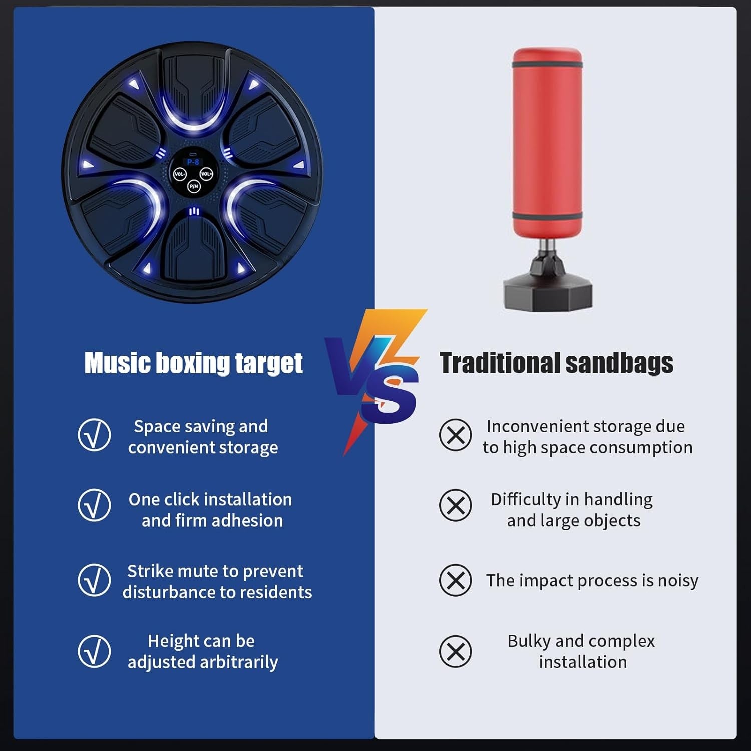 Music Boxing Machine Black Blue LED Wall Punch Trainer with Gloves